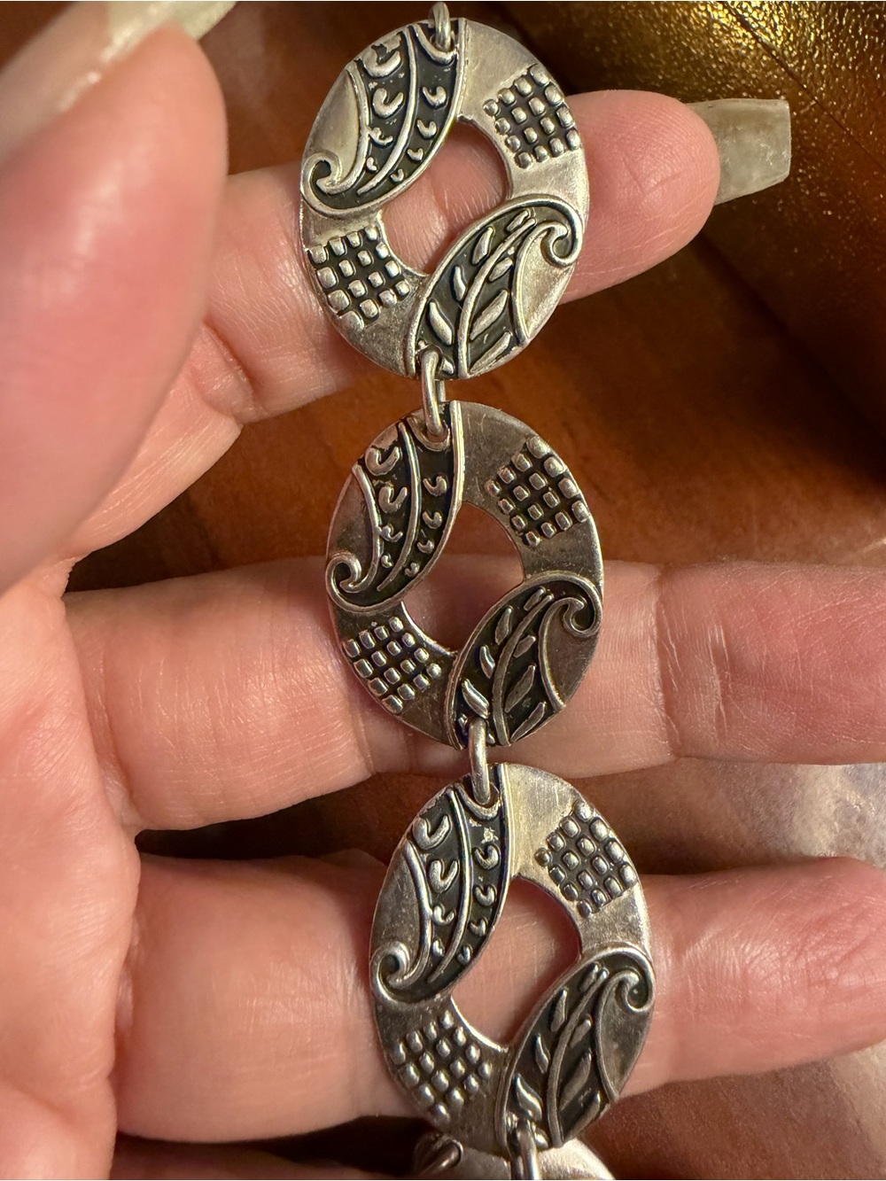 Vintage Mexico 925 Sterling Silver Embossed Leaf Open Link Western Size 7”